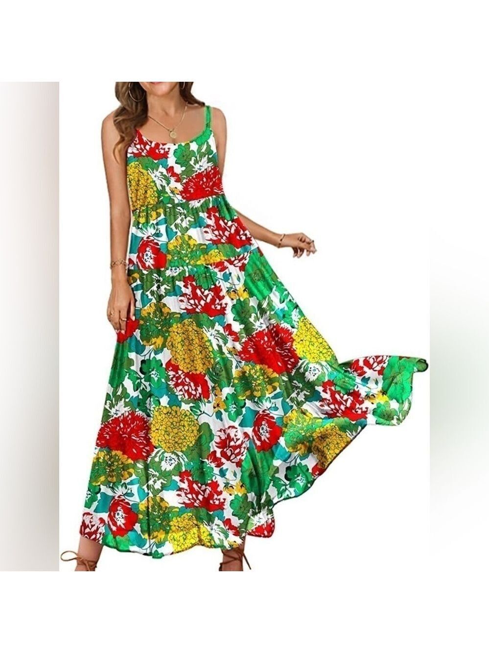 Yesno Floral Boho Beachy Summer Vacation Breezy Feminine Boutique Maxi Dress 5X